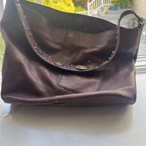 Latico Dark Brown Leather Shoulder Bag with Embellished Strap